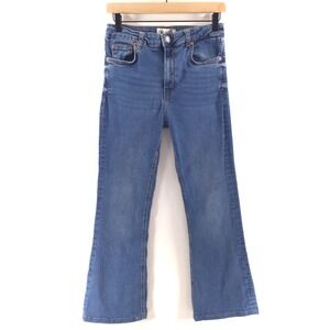 Zara Women Jeans High Rise Flare Size 8 30 Blue Medium Wash Denim Cropped Flare
